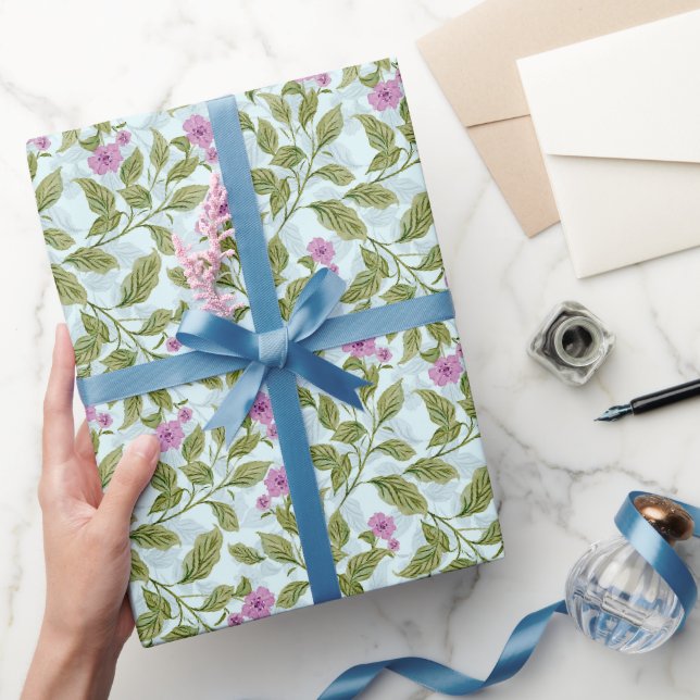 Papel De Presente Folhas Botânicas em Aquarela & Flores Silvestres R (Presentear)