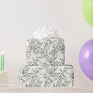 Papel De Presente Folhas botânicas linhas brancas