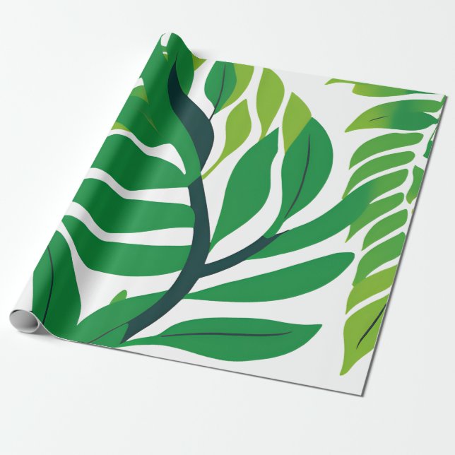 Papel De Presente Folhas Botânicas Verdes (Desenrolado)