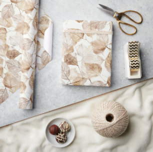 Papel De Presente Folhas Brancas Bege