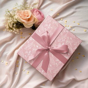 Papel De Presente Folhas Brancas Padrão Floral em Rosa Bege Pêssego