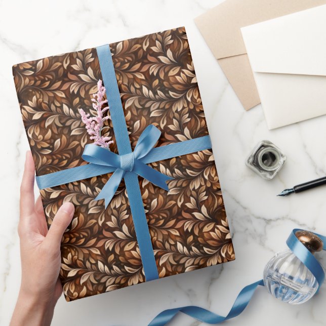Papel De Presente Folhas Castanhas Aquarela (Presentear)