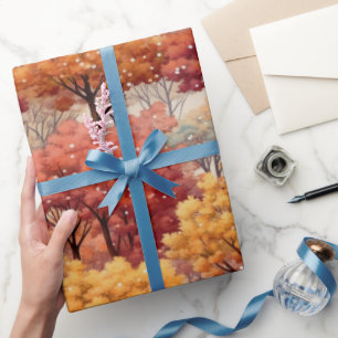 Papel De Presente Folhas Coloridas de Outono Árvores