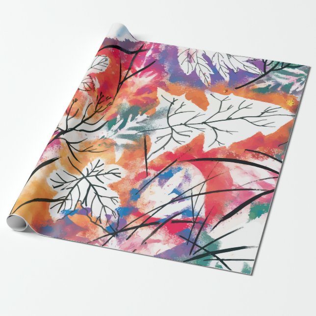 Papel De Presente Folhas de aquarela (Desenrolado)