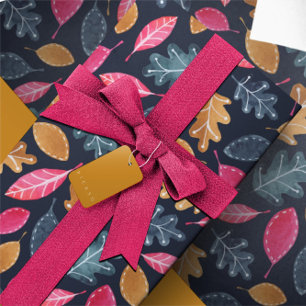 Papel De Presente Folhas de Aquarela de Inverno Florestal Natal
