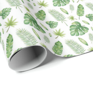 Papel De Presente Folhas de Aquarela Tropical