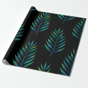 Papel De Presente Folhas de aquarela verde sobre fundo preto