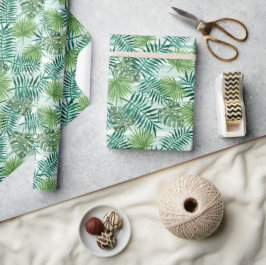 Papel De Presente Folhas de Árvore de Palma Tropical Verde Chic Retr