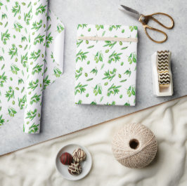 Papel De Presente Folhas de Azeitona Verde de Cores Aquáticas