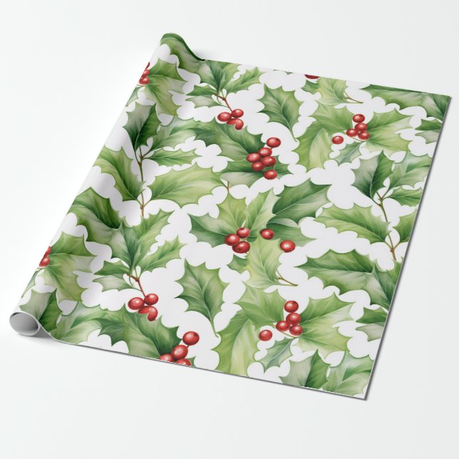 Papel De Presente Folhas de Azevinho de Natal (Desenrolado)