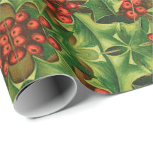 Folhas de Azevinho Verde Bagas Vermelhas Natal Ant