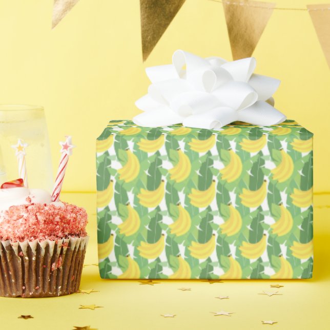 Papel De Presente Folhas De Banana E Padrão De Fruta (Festa de aniversário)