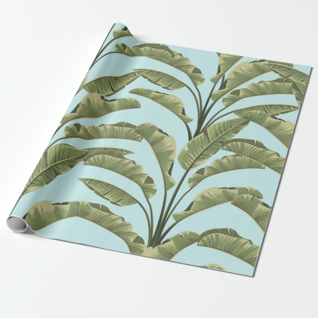 Papel De Presente Folhas de banana sem costura. Padrão tropical vítr (Desenrolado)
