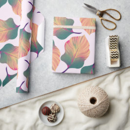 Papel De Presente Folhas de Canna Tropicanna em Pastel