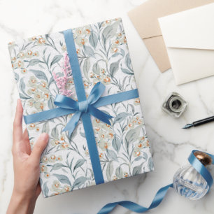 Papel De Presente Folhas de Eucalipto Botânico Cinza Ardósia Aquarel