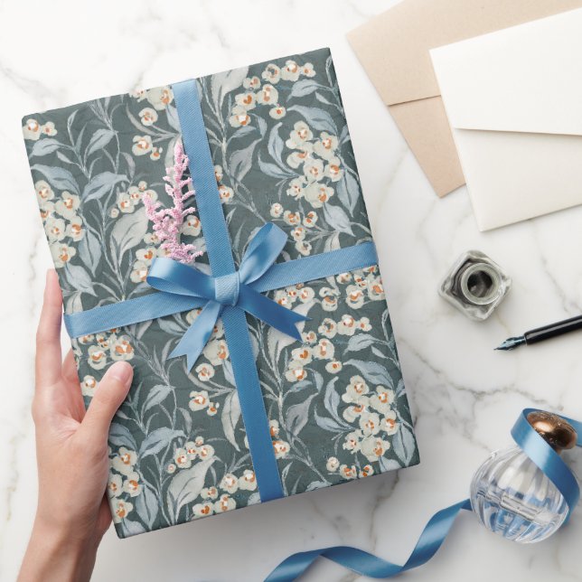 Papel De Presente Folhas de Eucalipto Botânico Cinza Ardósia Aquarel (Presentear)