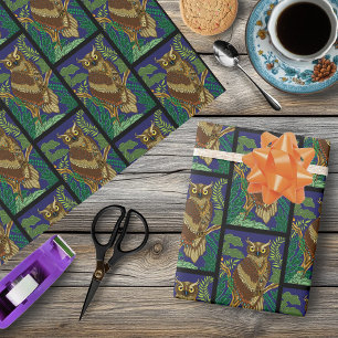 Papel De Presente Folhas de Floresta Verde de Coruja
