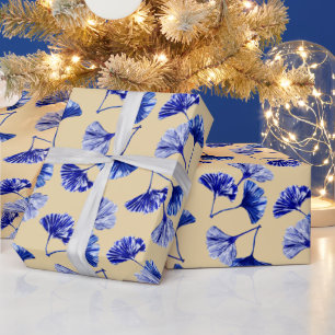 Papel De Presente Folhas de gingko azuis e brancas
