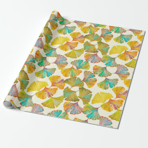 Papel De Presente Folhas de Gingko no chão sem soldadura. Watercolo