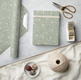 Papel De Presente Folhas de Ginkgo Japandi Neutro Botânico Verde Sag
