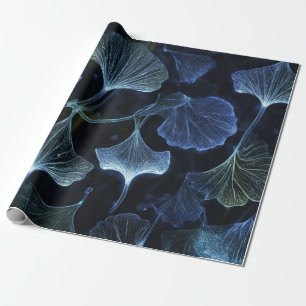 Papel De Presente Folhas de Ginkgo Luminograma Azul