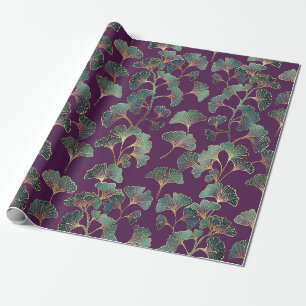 Papel De Presente Folhas de Ginkgo Tael de Luxo em Roxo Fundo (1)
