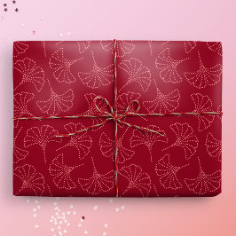 Papel De Presente Folhas de Ginkgo Vermelho Japonês Elegante