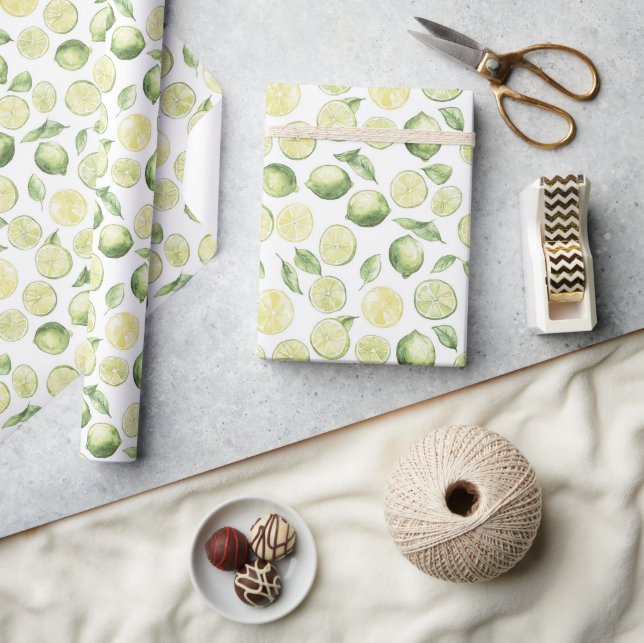Papel De Presente Folhas de Limões Verdes Fruta (Artesanato)