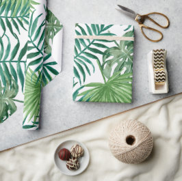Papel De Presente Folhas de Monstera e Palmeira Tropicais