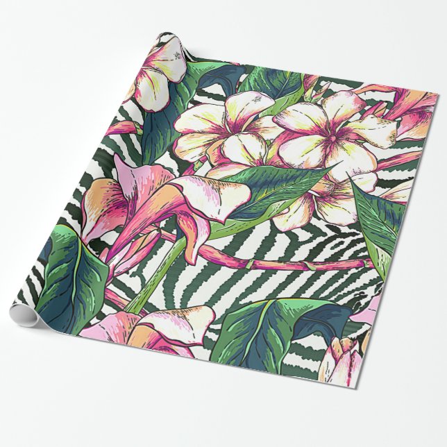 Papel De Presente Folhas de Monstera Floral HAWAIIAN a Nó (Desenrolado)