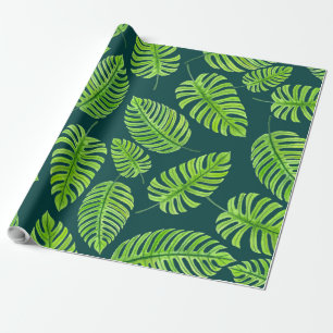 Papel De Presente Folhas de Monstera, padrão de aquarela tropical