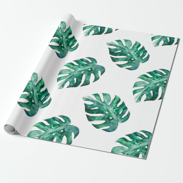Papel De Presente Folhas de Monstera. Padrão de ilustração tropical (Desenrolado)