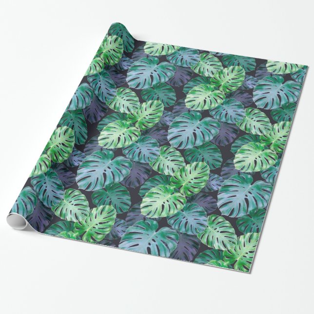 Papel De Presente Folhas de Monstera Tropicais (Desenrolado)
