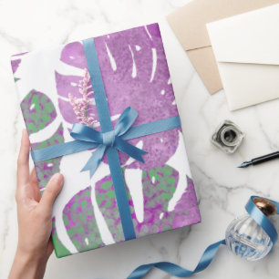 Papel De Presente Folhas de monstera tropical roxa moderna
