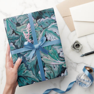 Papel De Presente Folhas de Morris Verde e Teal  