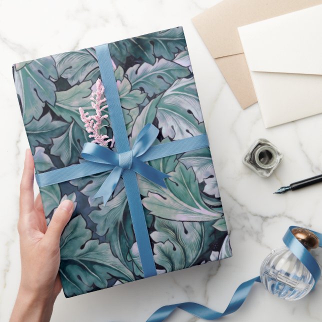 Papel De Presente Folhas de Morris Verde e Teal (Presentear)