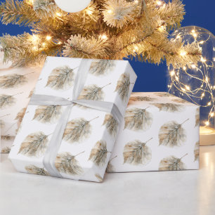 Papel De Presente Folhas de Natal em Dourado Champanhe