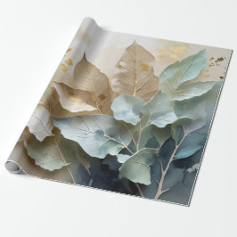 Papel De Presente Folhas de Névoa Dourada