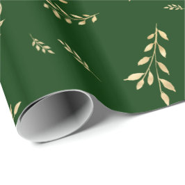 Papel De Presente Folhas de Ouro Verde Florestais Elegantes