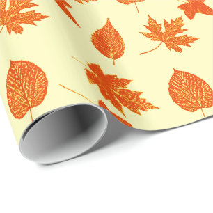 Papel De Presente Folhas de outono - amarelo pálido e laranja