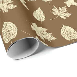 Papel De Presente Folhas de outono - bege e chocolate