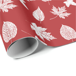 Papel De Presente Folhas de outono - branco e vermelho escuro