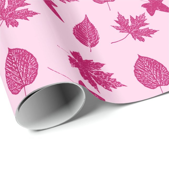 Papel De Presente Folhas de outono - burgundy e rosa concha (Ponta do rolo)