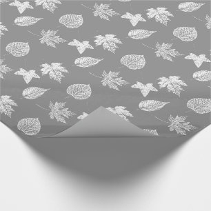 Papel De Presente Folhas de outono - cinza de prata e branco