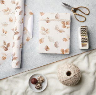 Papel De Presente Folhas de Outono Cream Gold