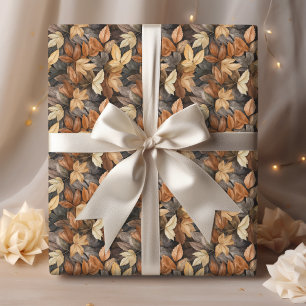 Papel De Presente Folhas de Outono Douradas Marrom Folhagem de Outon
