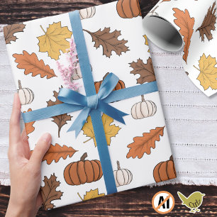 Papel De Presente Folhas de Outono e Abóboras Colheita de Outono