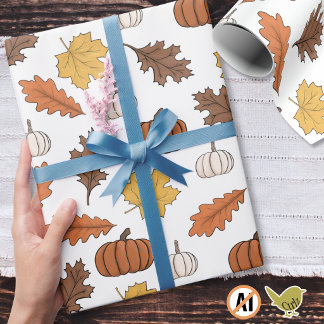 Papel De Presente Folhas de Outono e Abóboras Colheita de Outono
