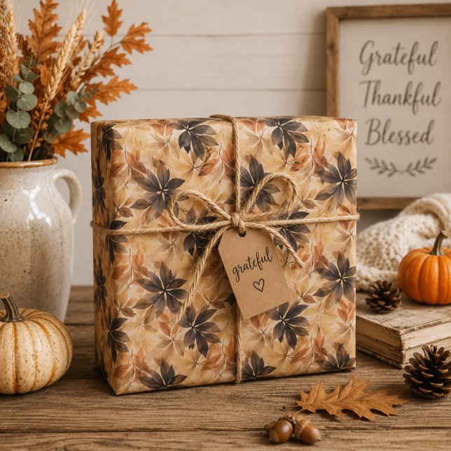 Papel de Presente Folhas de Outono em Bege Creme e (Criador carregado)