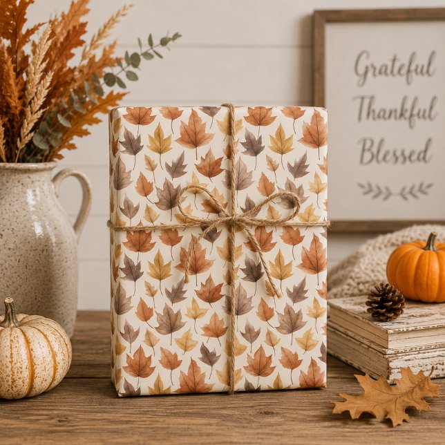 Papel de Presente Folhas de Outono em Laranja Quei (Criador carregado)